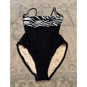 Carol Wior Bathing Swim Suit Lined Underwire Size 12 Black White Womens NWOT‎